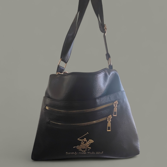 Beverly Hills Polo Club Black Shoulder Bag with Gold Accents - Picture 1 of 1